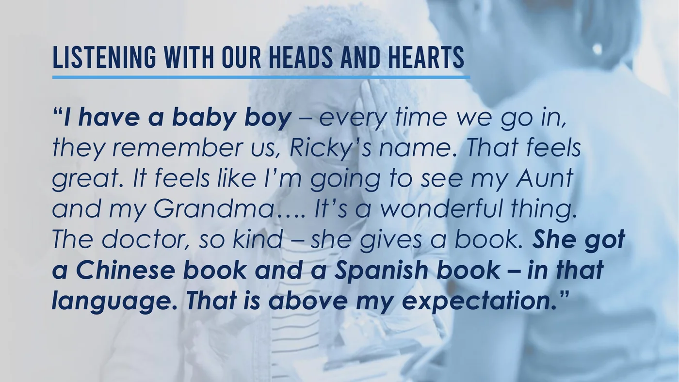 INTETHIQ presentation slide using a patient quote to communicate the importance of listening with both analysis and empathy.